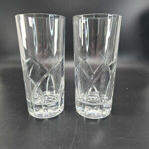 Cut Crystal Highball Glasses Set Of 2 With Elegant Design 6" Tall DH1301